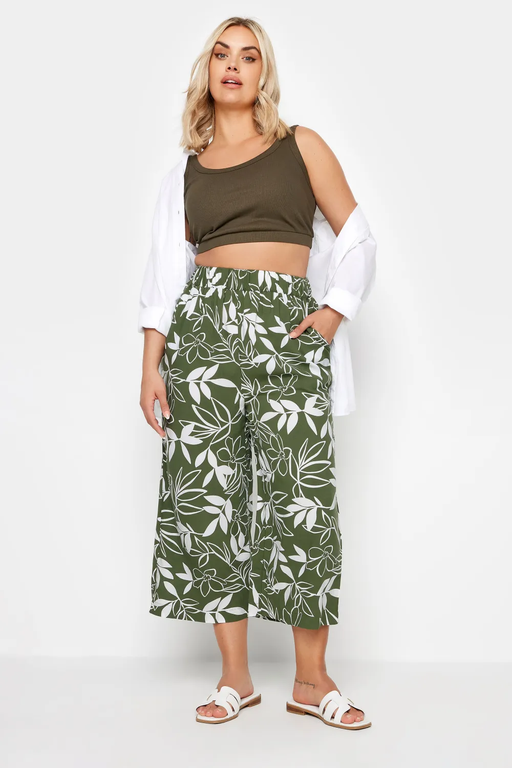 YOURS Curve Khaki Green Cropped Trousers