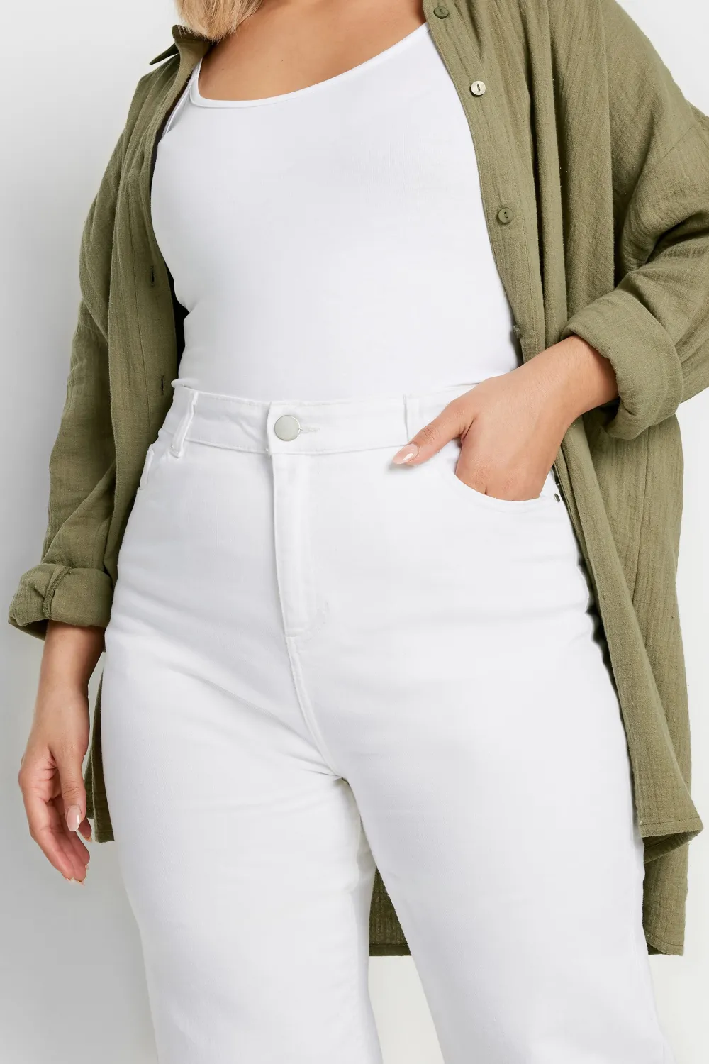 YOURS Curve White Stretch Wide Leg Cropped Jeans