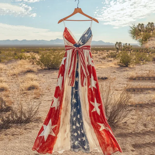 Women's Vintage Independence Day Flag Check Dress