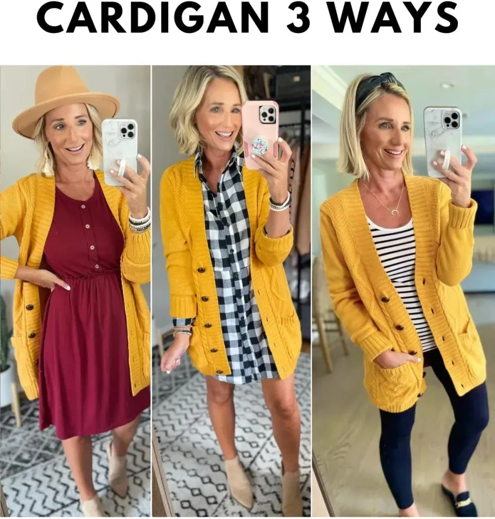 Womens Long Sleeve Open Front Buttons Cable Knit Pocket Sweater Cardigan