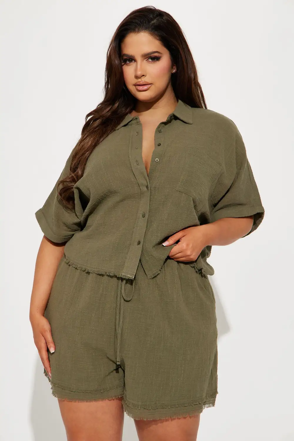 Easy Breezy Linen Short Set - Olive