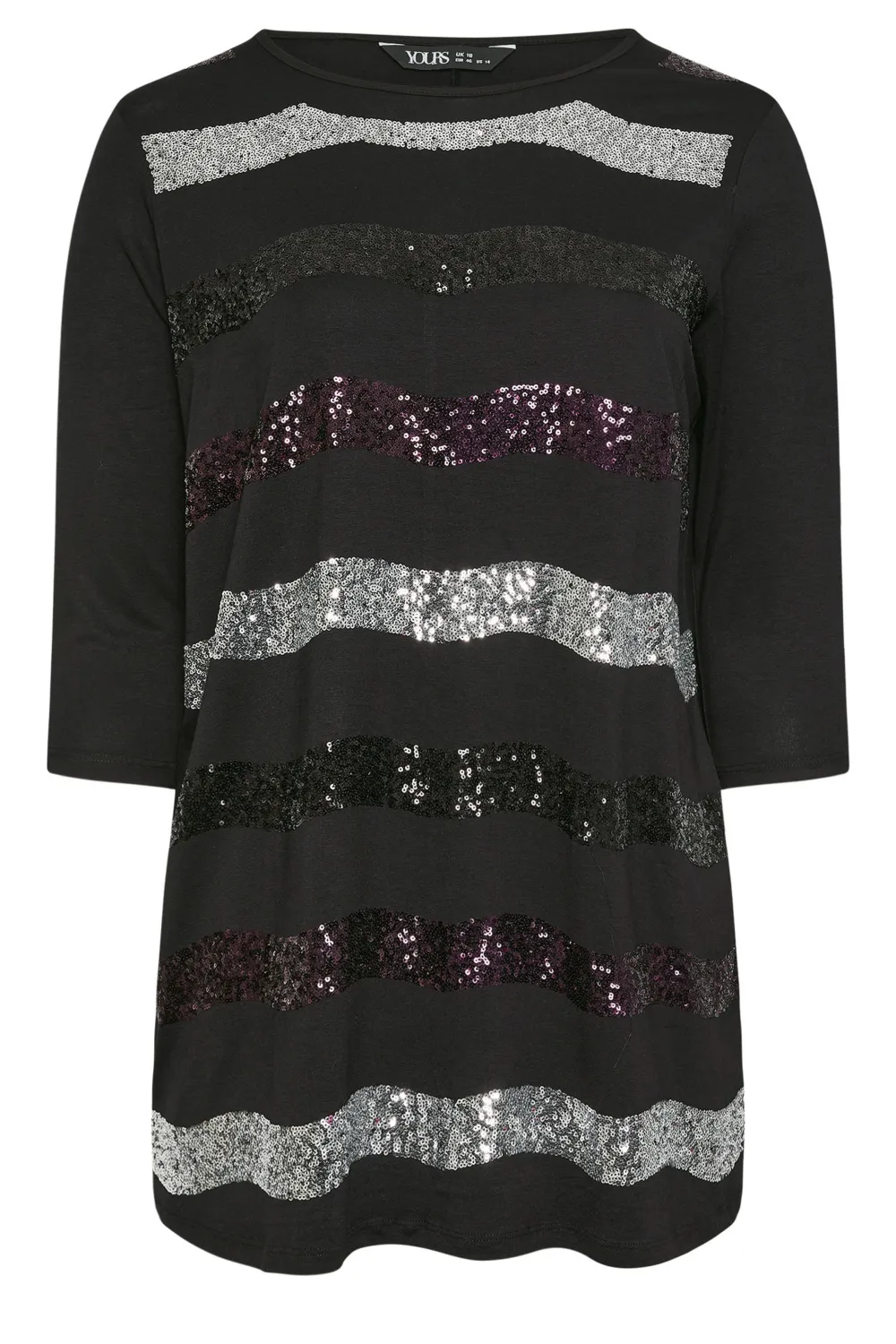 YOURS Curve Black Stripe Sequin Embellished Top