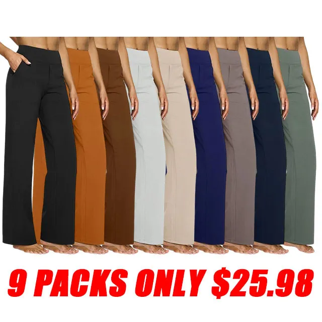 🔥9 PACKS  $25.98🔥Loose High-Waist Business Casual Pants Yoga Pants Women Wide Leg Pants