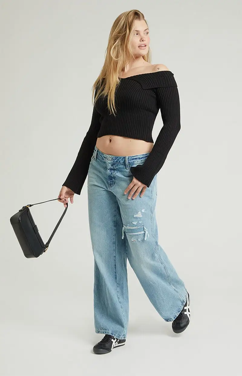 PacSun Casey Indigo Ripped Low Rise Baggy Jeans