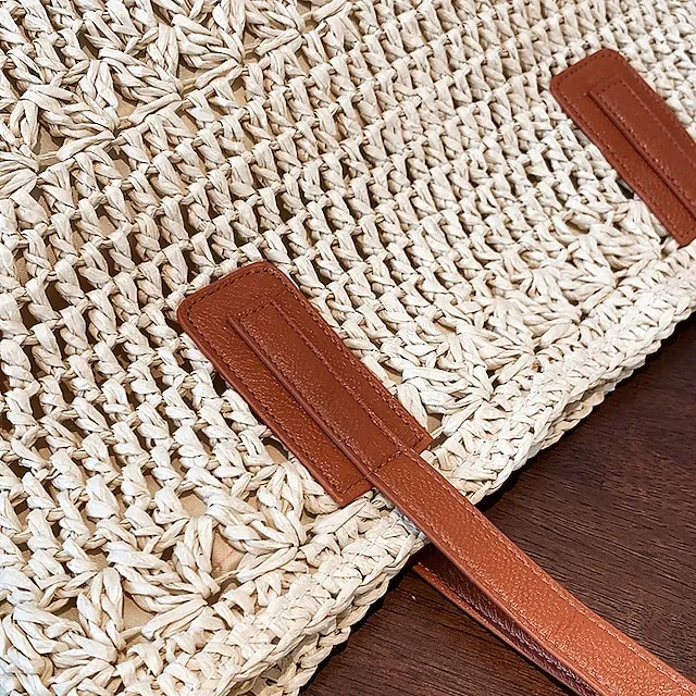 Women's Top Handle Bag Straw Bag Shoulder Bag Straw Outdoor Daily Zipper Solid Color Khaki Beige