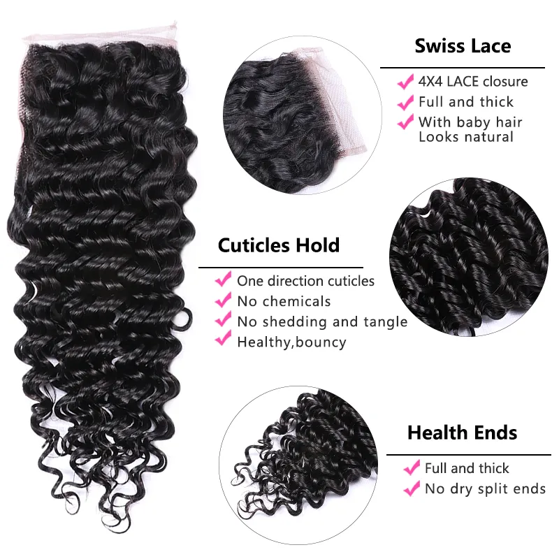 Sterly Undetectable HD Lace Closure 4x4 with 3 Bundles Deep Wave With Baby Hair