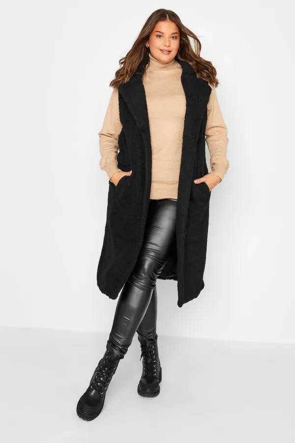 LTS Tall Black Longline Teddy Gilet