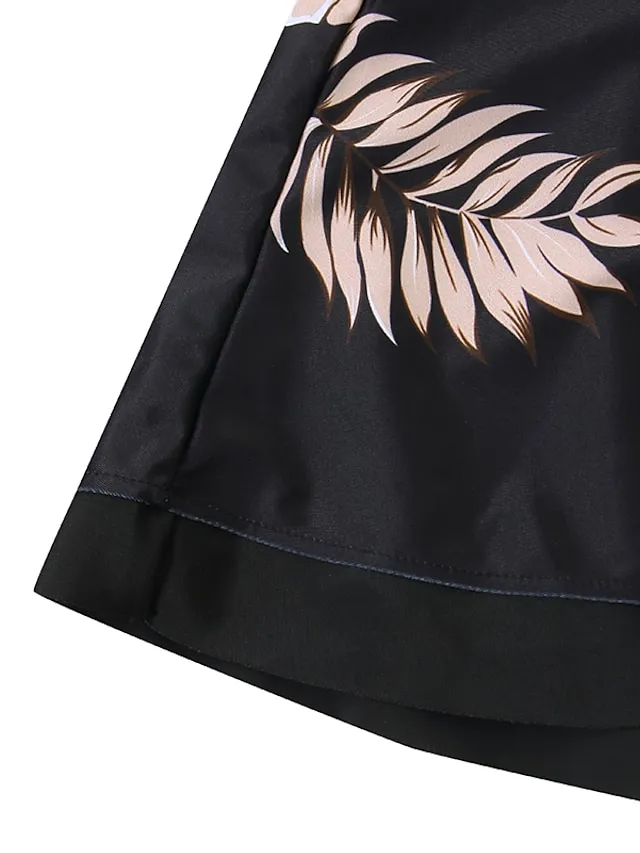 Women's Swimwear Tankini Swim Dress 2 Piece Plus Size Swimsuit Halter 2 Piece Modest Swimwear Open Back Printing Trees / Leaves Black Halter V Wire Bathing Suits New Vacation Fashion