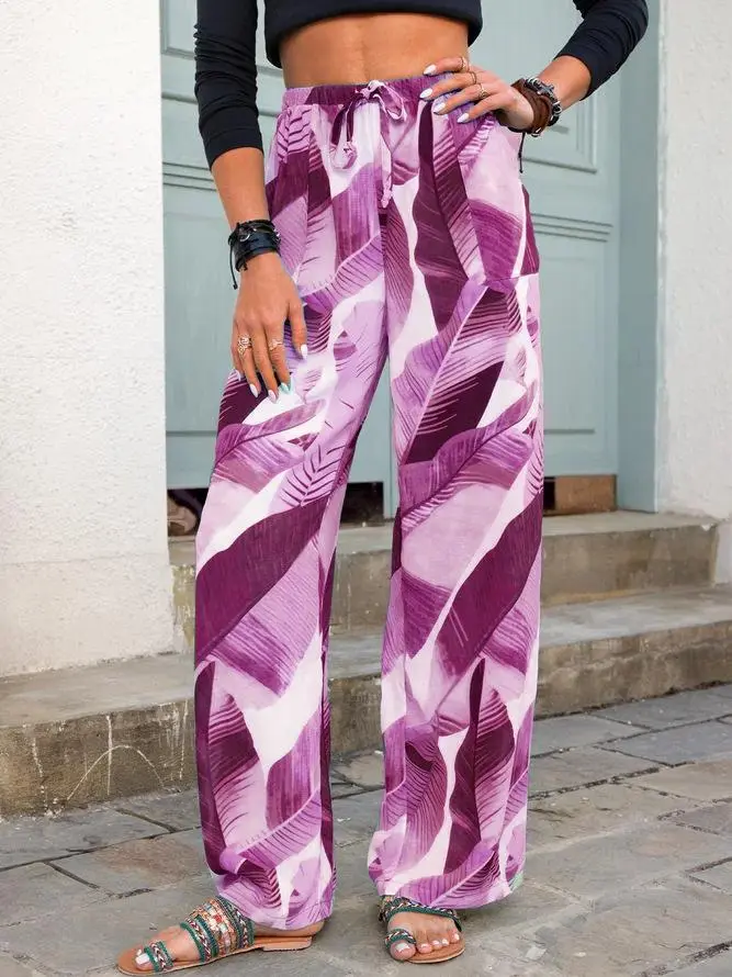 Printed Wide Leg Pants Straight Pants Casual Pants