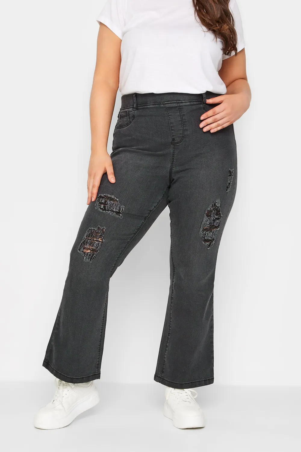 YOURS Curve Dark Blue Stretch Ripped HANNAH Bootcut Jeggings