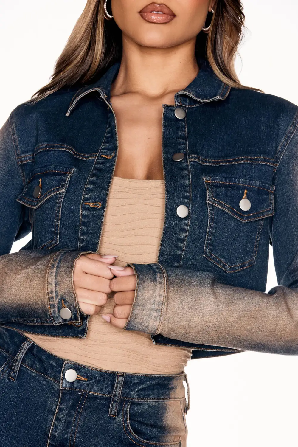 Sand Storm Tinted Crop Denim Jacket - Dark Wash