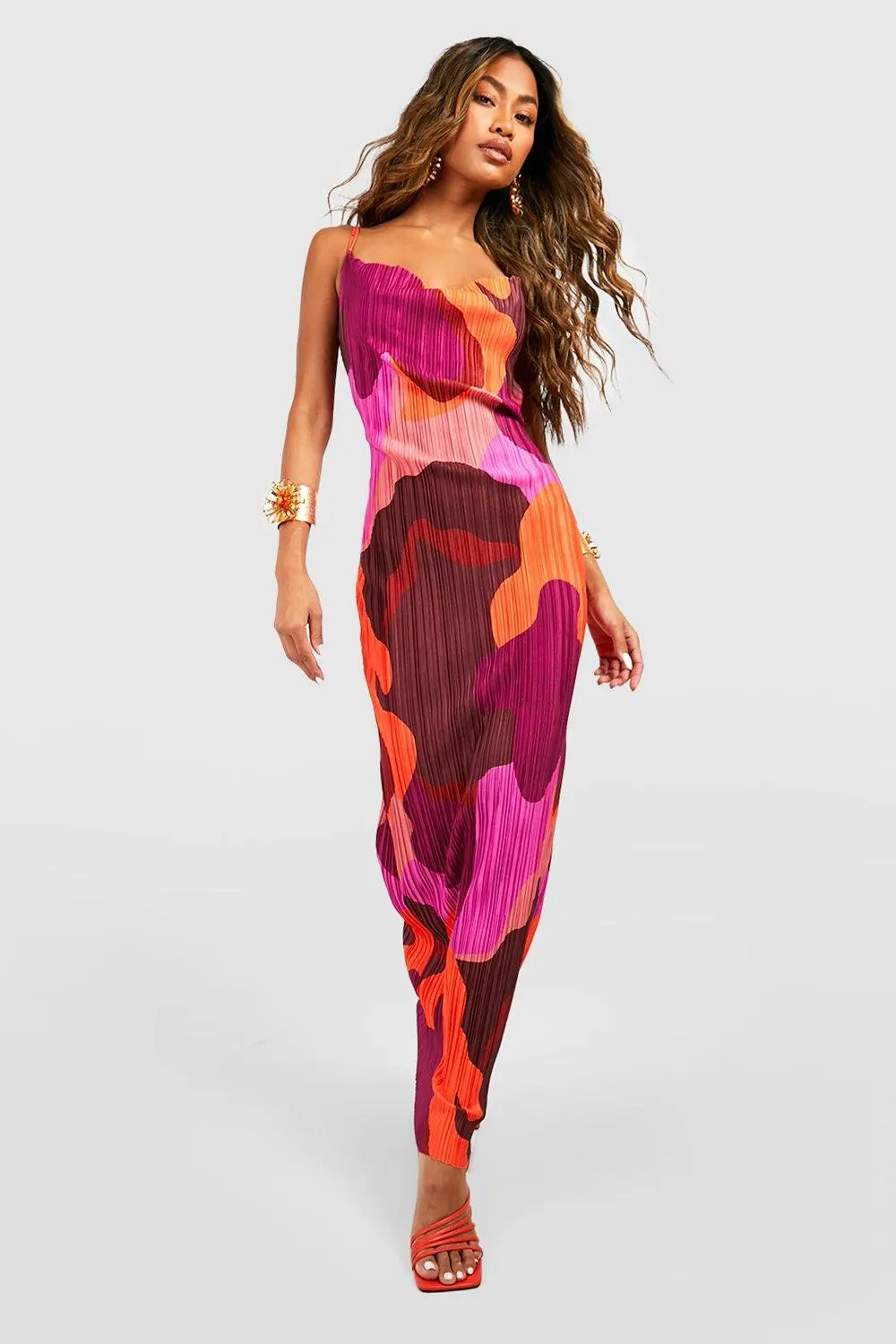 ABSTRACT PLISSE MAXI DRESS