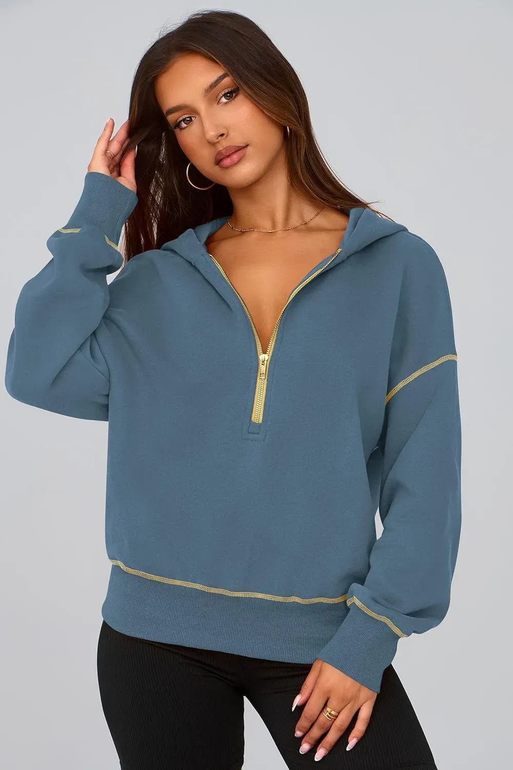 Women's Hooded Sweatshirts Long Sleeve Half Zip Cropped Hoodie Pullover Winter Fashion Clothes