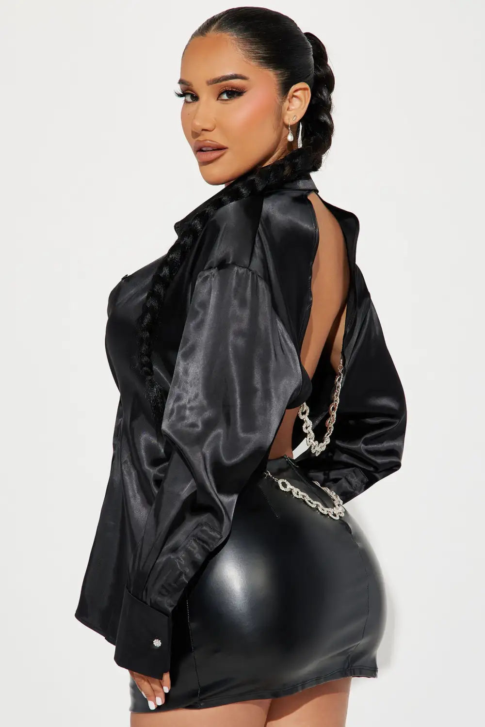 Night Is Young Satin Shirt - Black