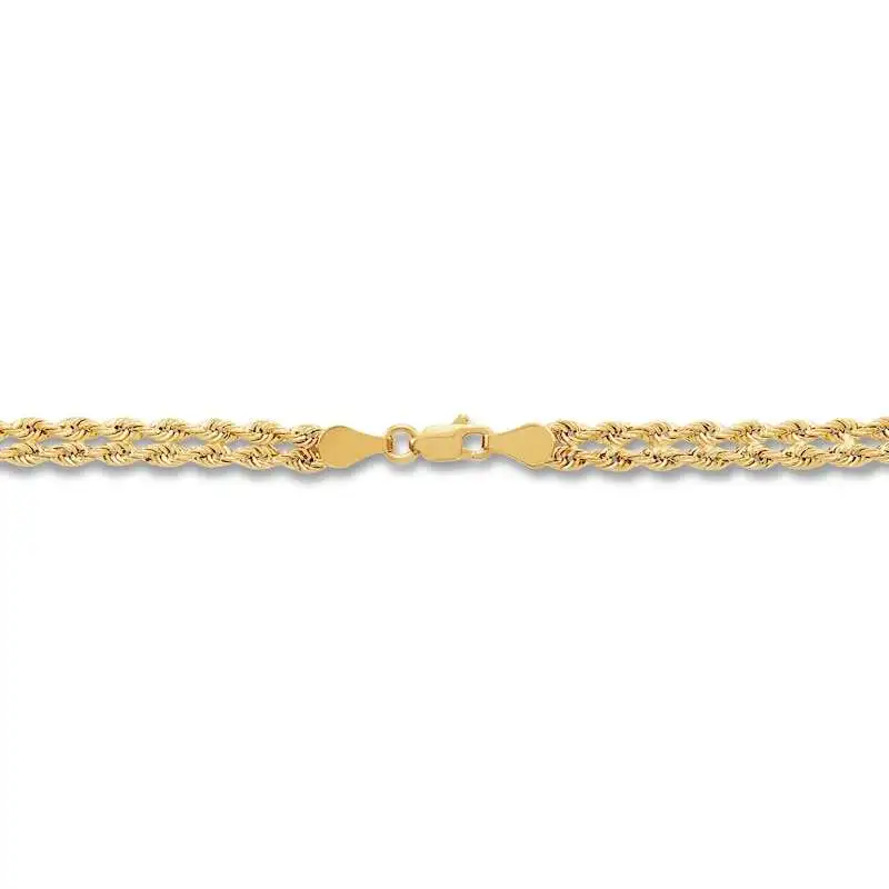 Double Hollow Rope Chain Necklace 10K Yellow Gold 18