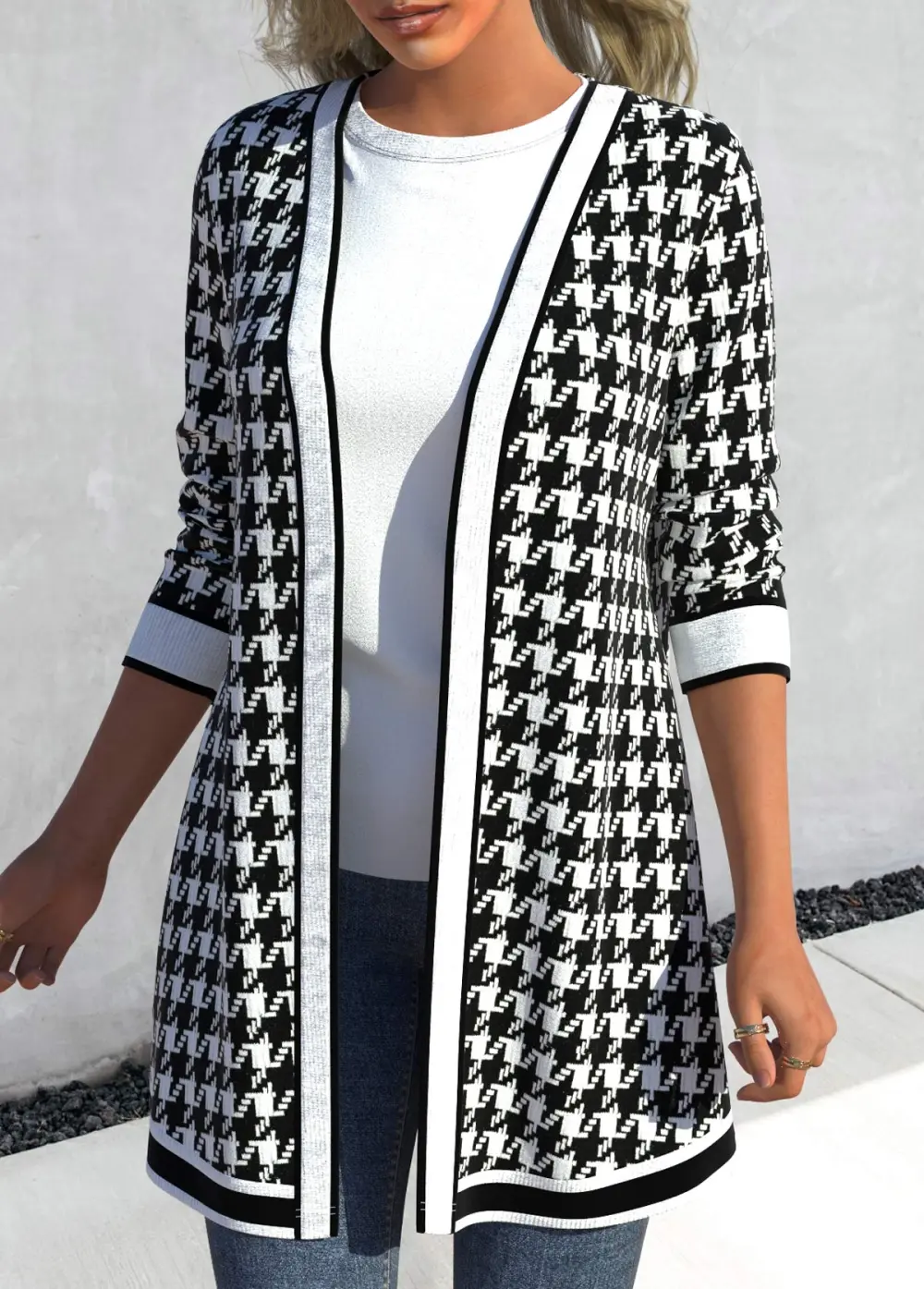 Black Patchwork Plaid Long Sleeve Cardigan