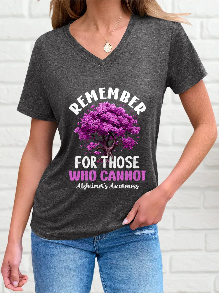 Women'S V-Neck T-Shirt Remember For Those Who Cannot Alzheimer'S Awareness Prints