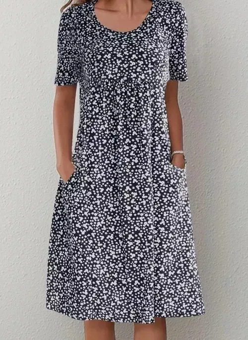 Women Floral Pockets Plus Size Midi Dress