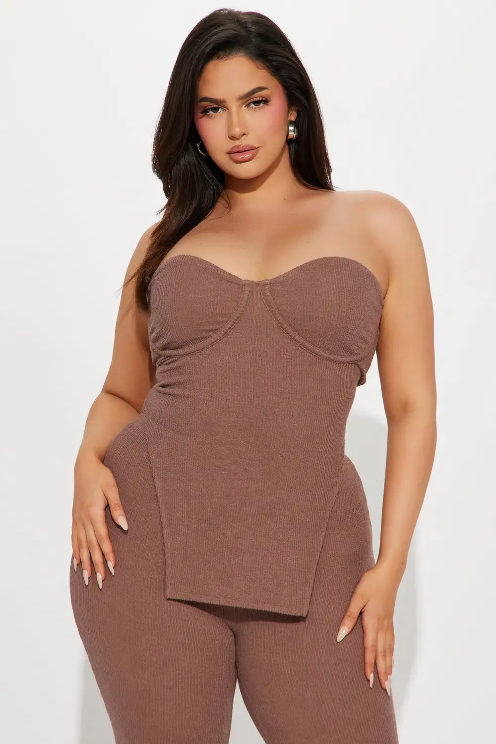 Call My Name Ribbed Pant Set - Mocha