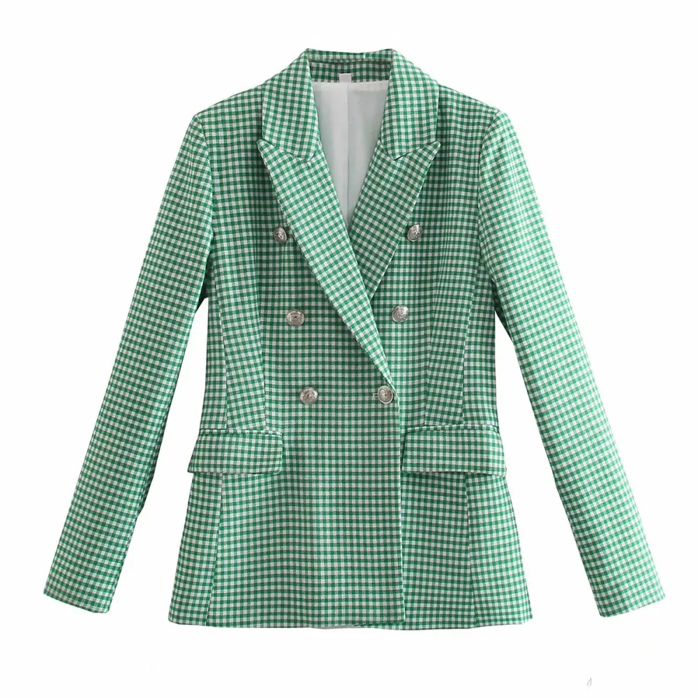 Check Set Double-Breasted Mid-Length Coat