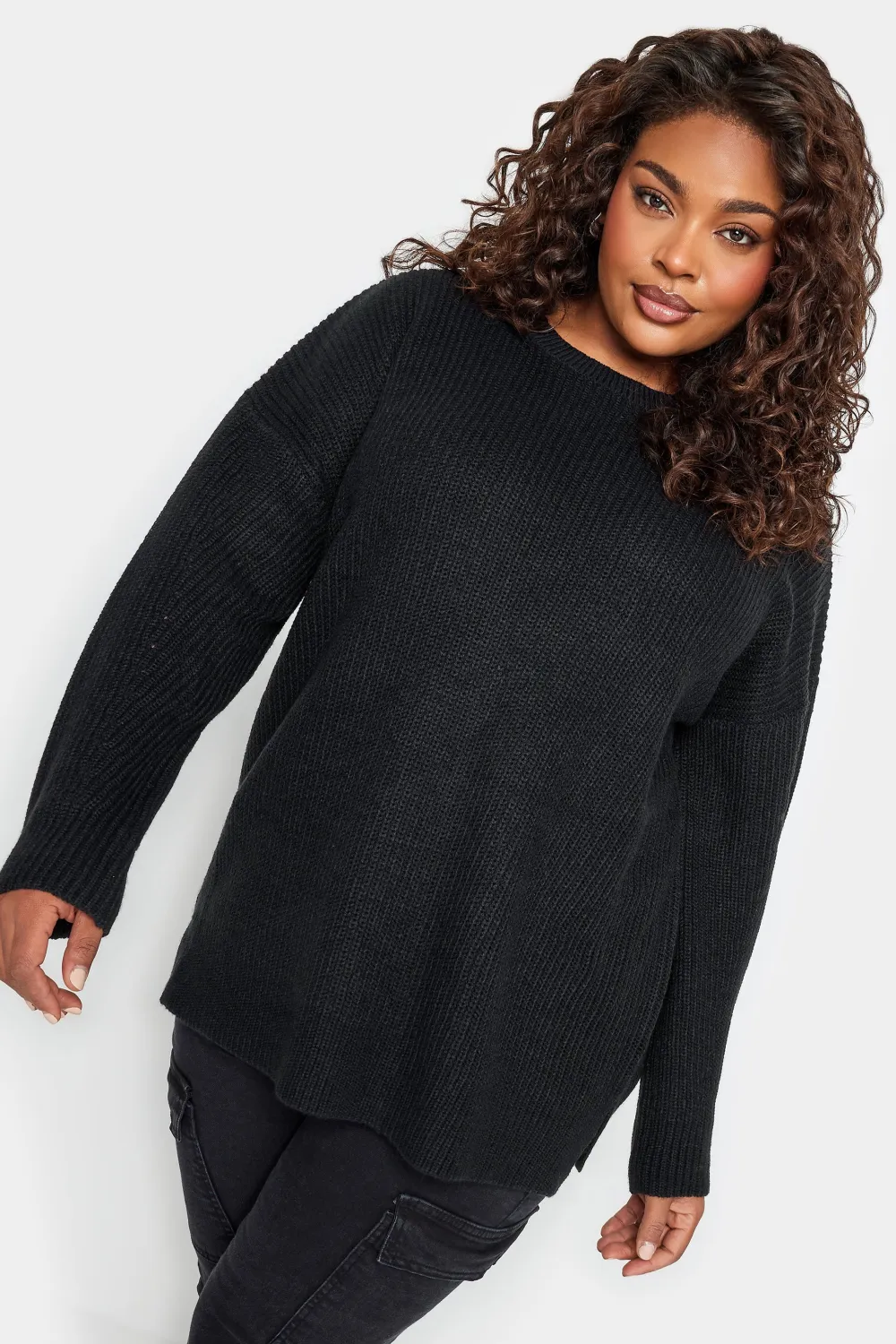 YOURS Curve Grey Drop Shoulder Knitted Jumper