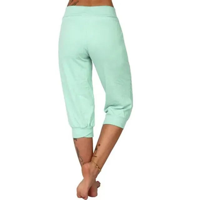 Women's Yoga Pants Drawstring with Pockets Cropped Tummy Control High Waist Yoga Fitness Gym Workout Capri Pants Bottoms Dark Grey Navy Apricot Spandex Sports Activewear High Elasticity Loose Fit