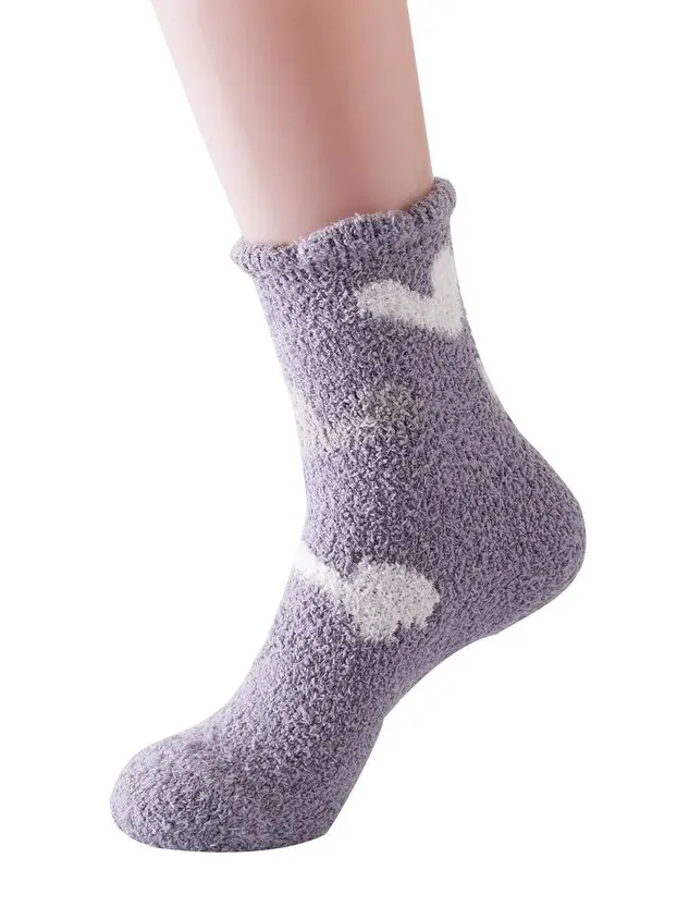 Polka-dot Bear Heart-shaped Graphics Warm Plus Velvet Coral Fleece Floor Socks