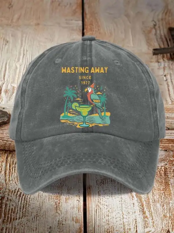 Retro Parrot Margarita Wasting Away Since 1977 Print Baseball Cap