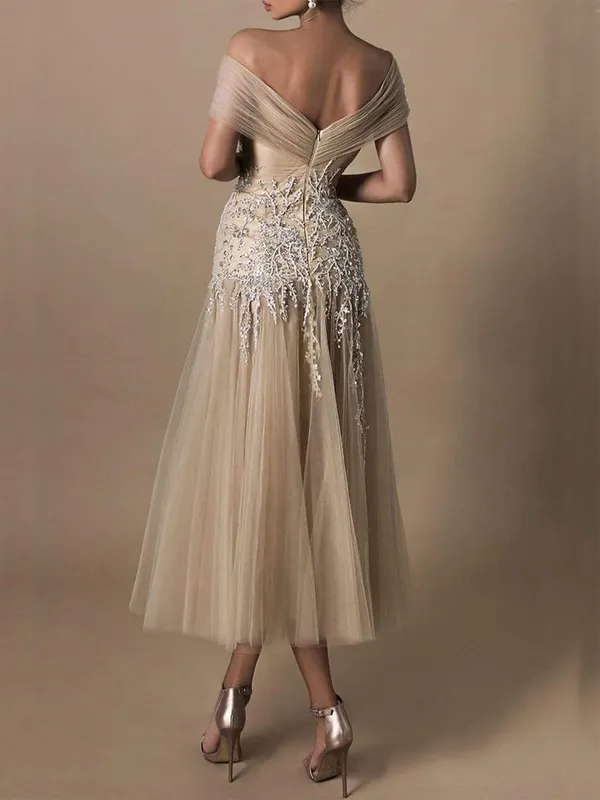 Embroidered off-the-shoulder tulle midi dress