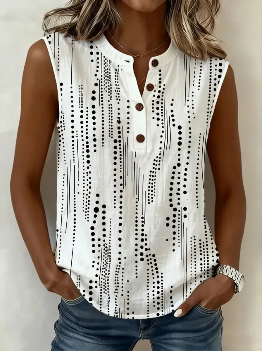 Women's Nashville Music City Polka Dot Striped Printed Button Tank Top