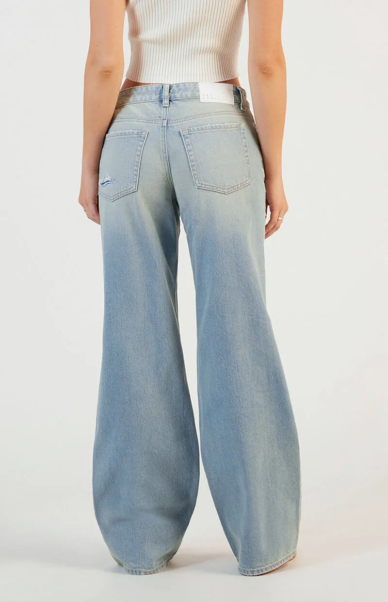 PacSun Casey Ripped Low Rise Baggy Jeans Light Indigo