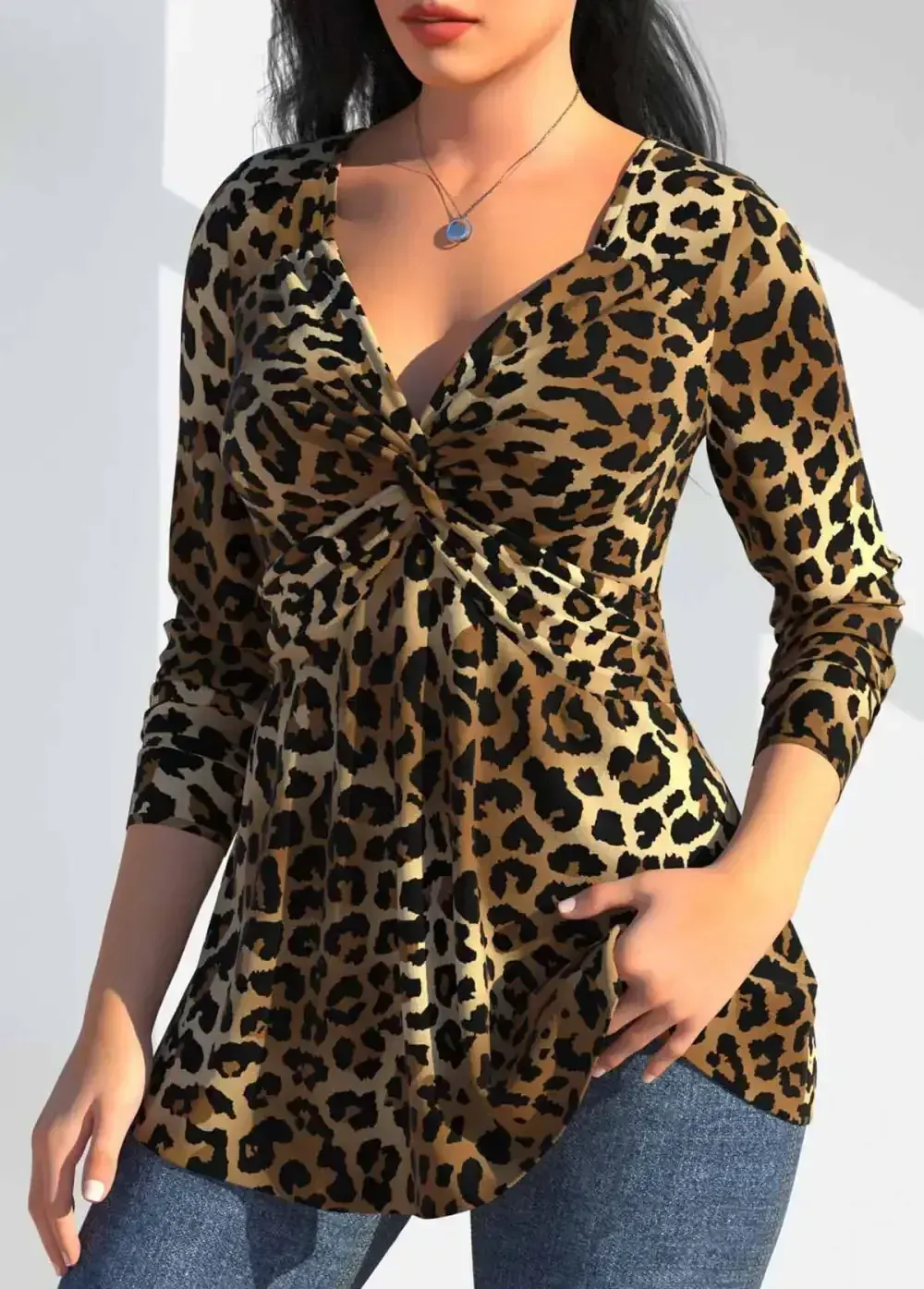 Dark Camel Twist Leopard Long Sleeve T Shirt