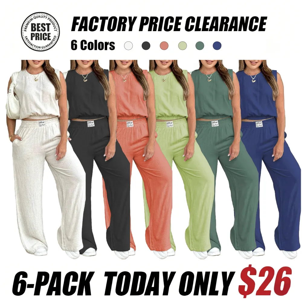 Women's 2-Piece Solid Color Tank Top & Wide Leg Pants Set