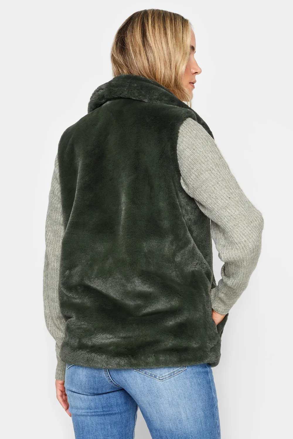 LTS Tall Dark Green Faux Fur Gilet