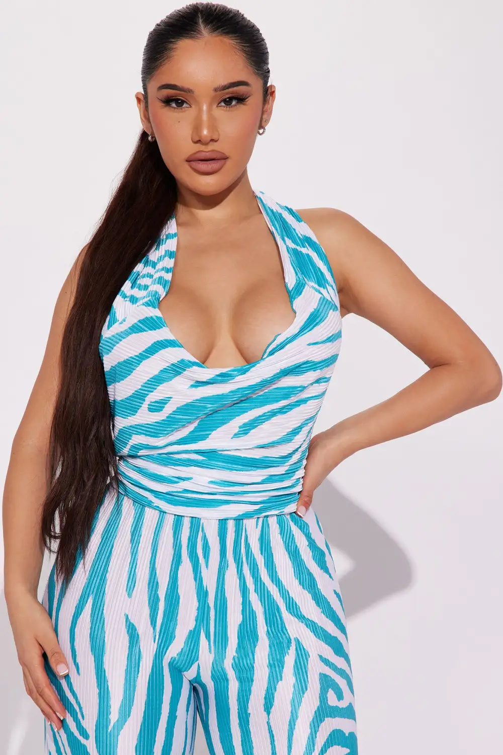 Always Around Plisse Pant Set - Aqua