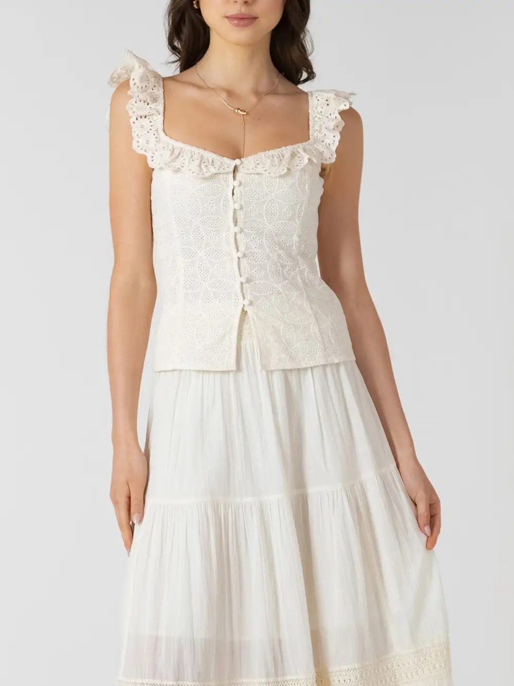 Button Front Eyelet Tank Top