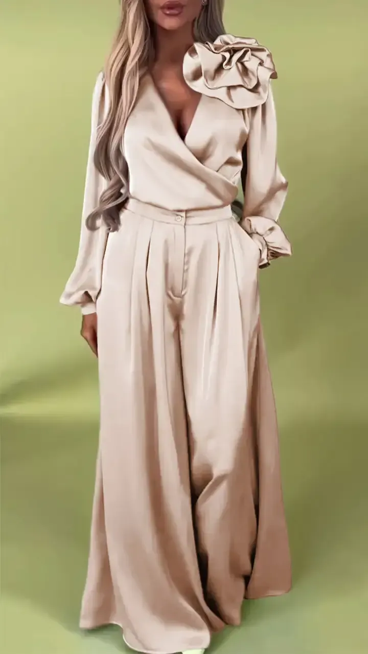 Women's Formal V-neck Satin Elegant Two-Piece Suits