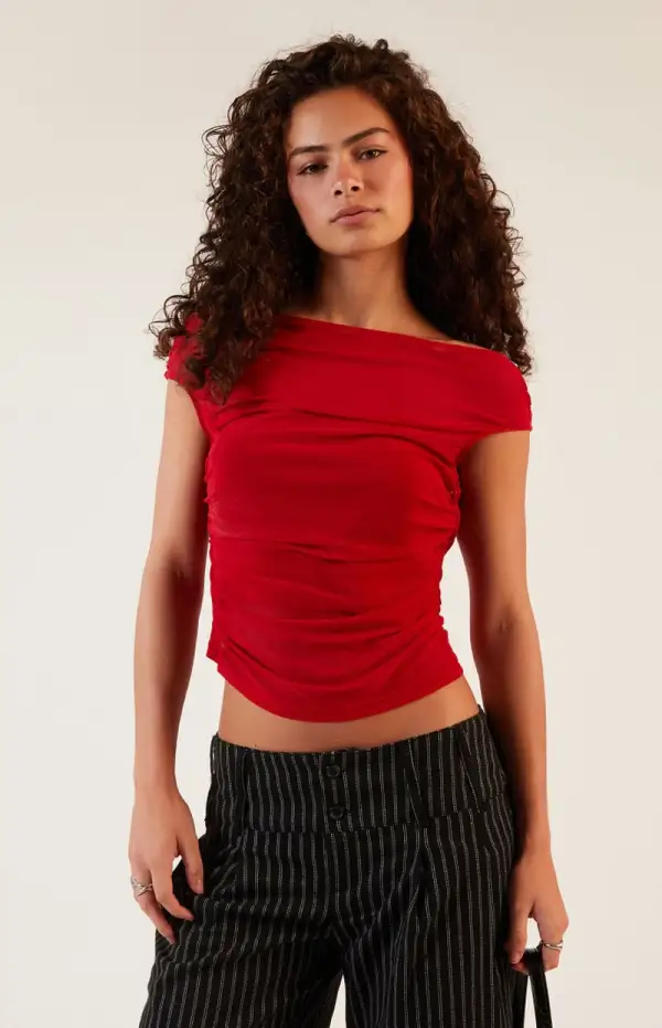 LA Hearts Mesh Off-The-Shoulder Top