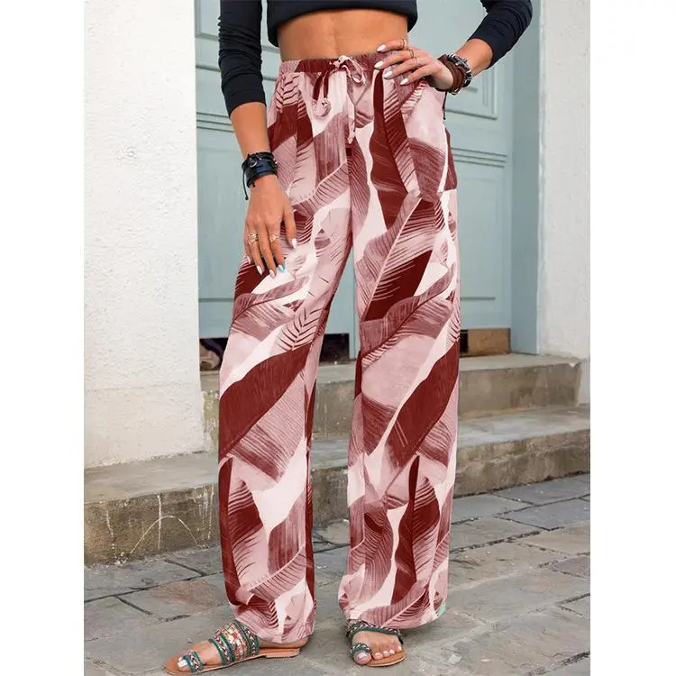 Printed Wide Leg Pants Straight Pants Casual Pants