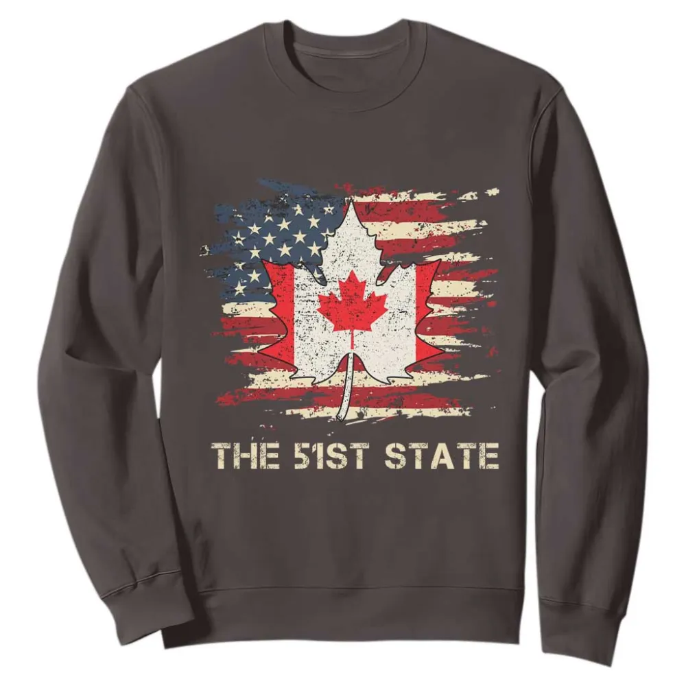 Canada The 51st State Sweatshirt Canadian Maple American Flag TS09