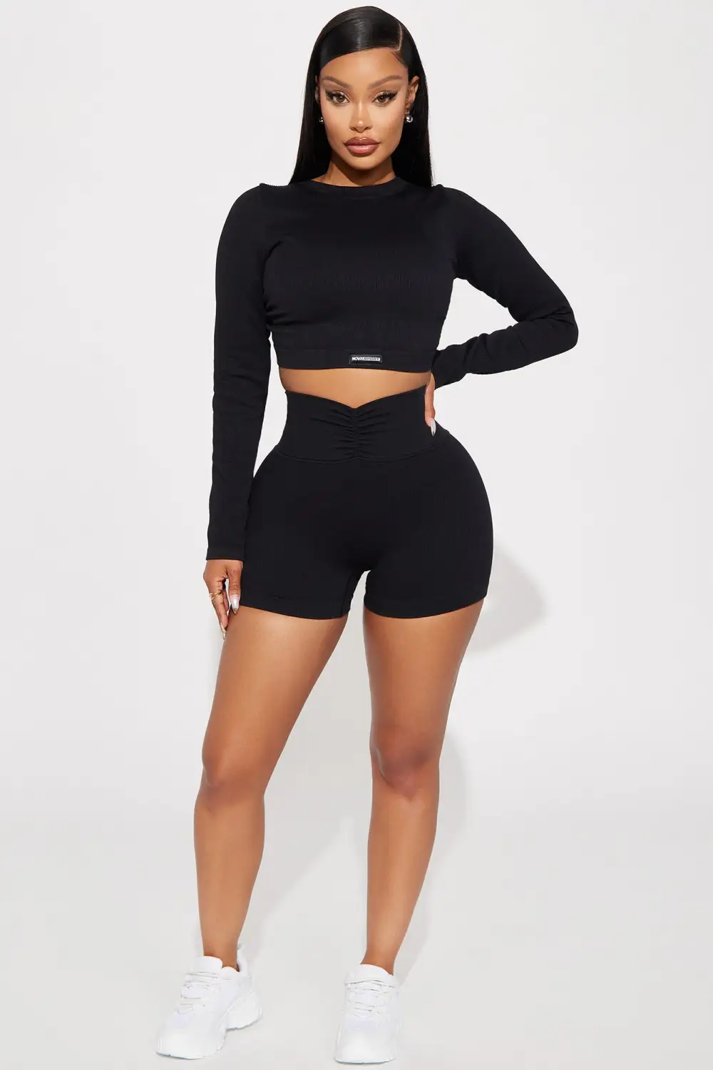 Coordination Seamless Ribbed Active Short - Black
