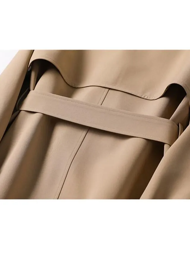 Women's Trench Coat Long Lace up Patchwork Coat Black Blue Camel Beige Fashion Daily Fall Single Breasted Rolled collar Regular Fit S M L XL XXL 3XL