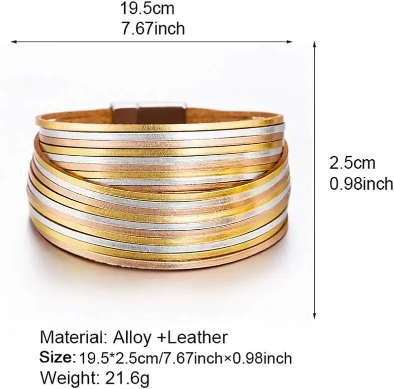 Fesciory Leather Wrap Bracelets for Women, Boho Leopard Multi-Layer Crystal Beads Cuff Bracelet Jewelry