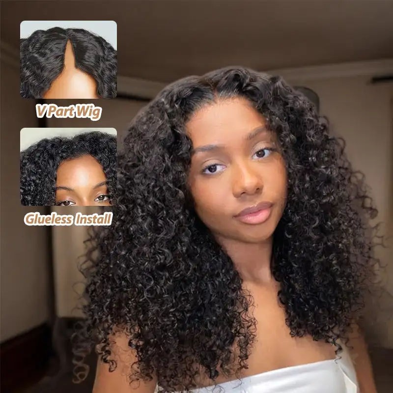 Burmese Curly V Part Wig No Leave Out Upgraded V Part Wig 100% Human Hair