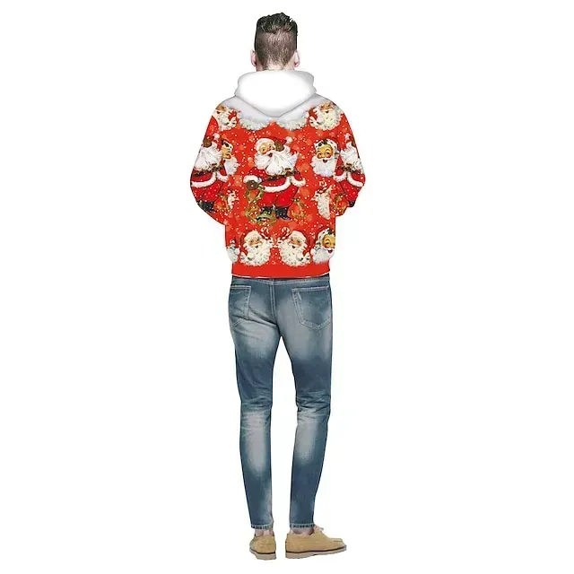 Santa Claus Ugly Christmas Sweater / Sweatshirt Hoodie Pullover Print Front Pocket Graphic Hoodie For Men's Women's Unisex Adults' 3D Print 100% Polyester Party