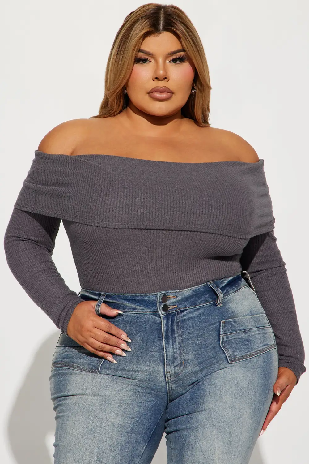 Sydney Off Shoulder Bodysuit - Charcoal