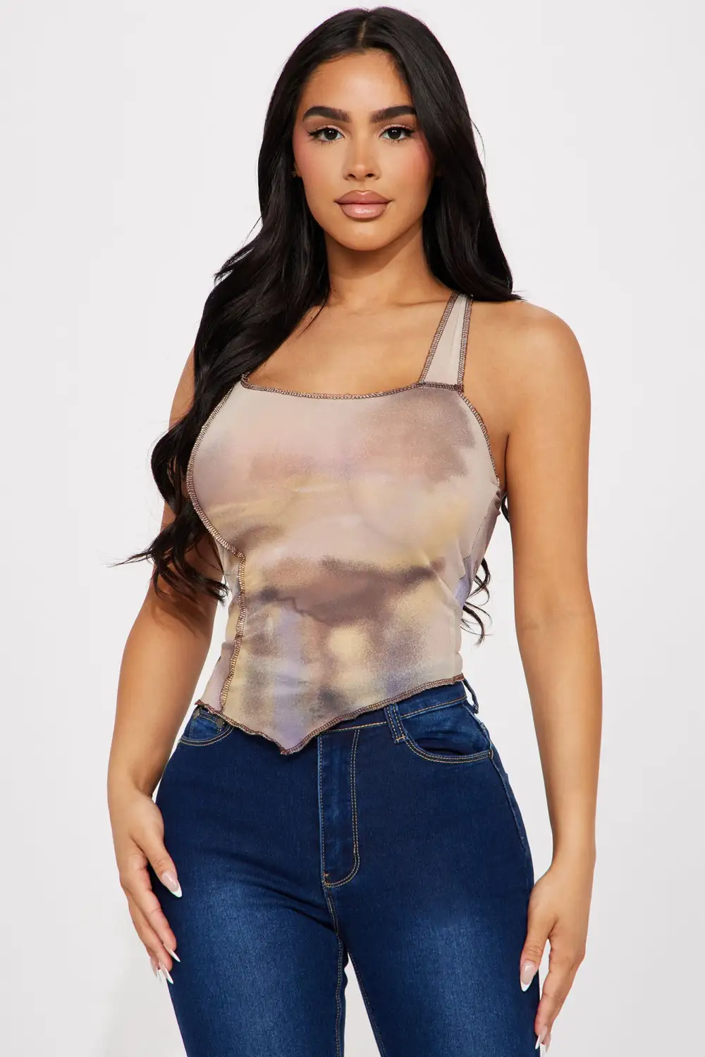 Scenic Route Mesh Top - Taupe/combo