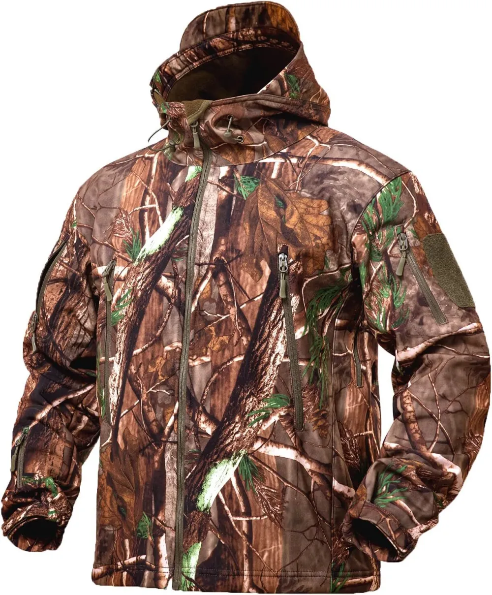 Hunting Jacket for Men Quiet Hunting Camouflage Clothing Hoodie Camo Coat Water-Repellent Windproof