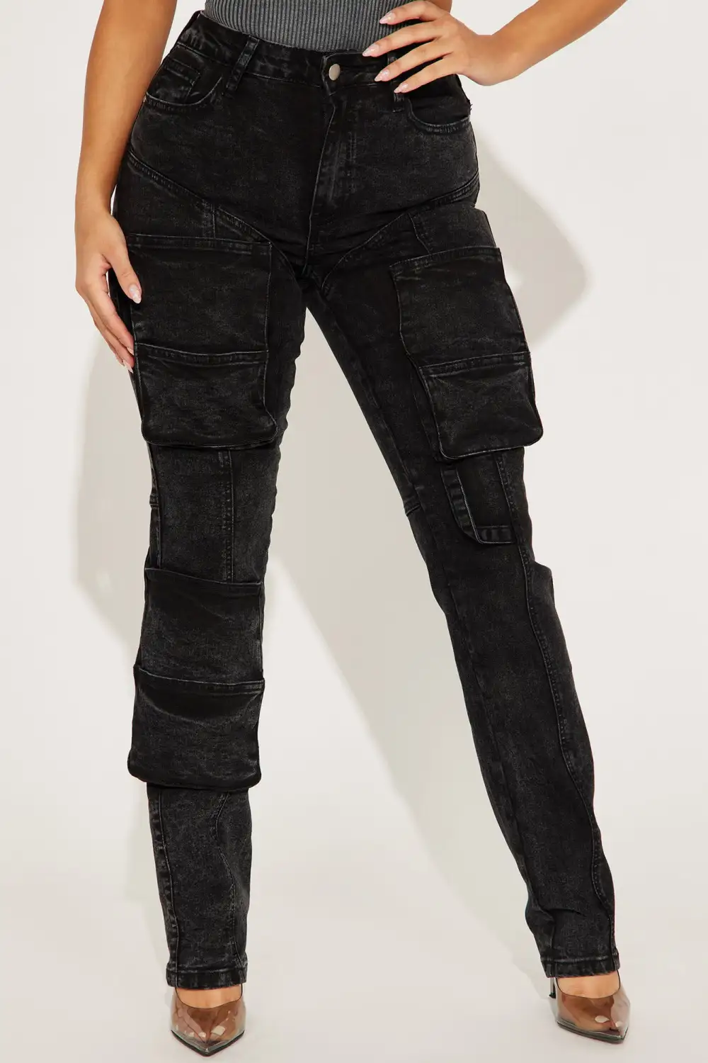 Heard A Rumor Stretch Cargo Jean - Black Wash