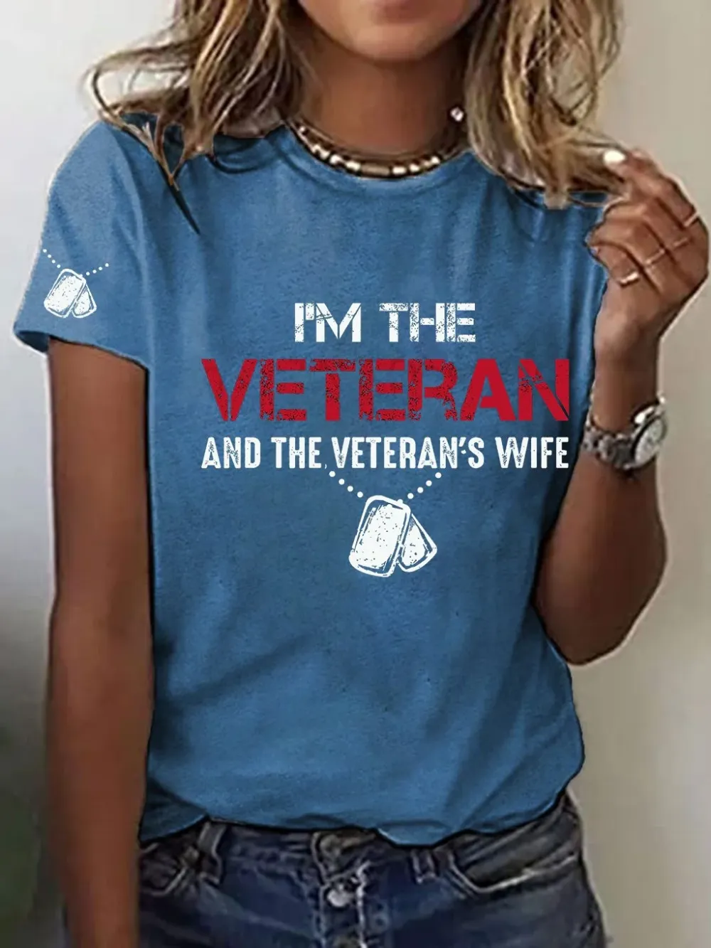 Women's I'm A Veteran And The Veteran's Wife Printed Casual T-Shirt